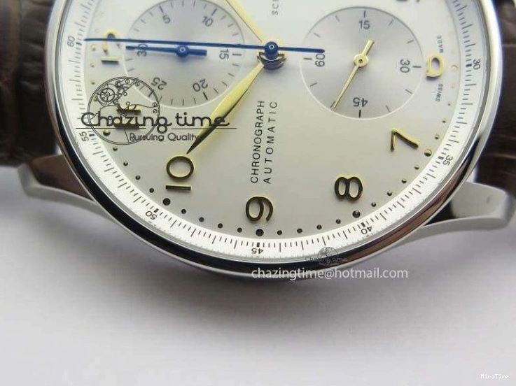 MIROTIME 0126 ModernLook Portuguese IW371445 ZF 1:1 Best Edition SS White Dial Gold Markers On Brown Leather Strap A79350 V 7269